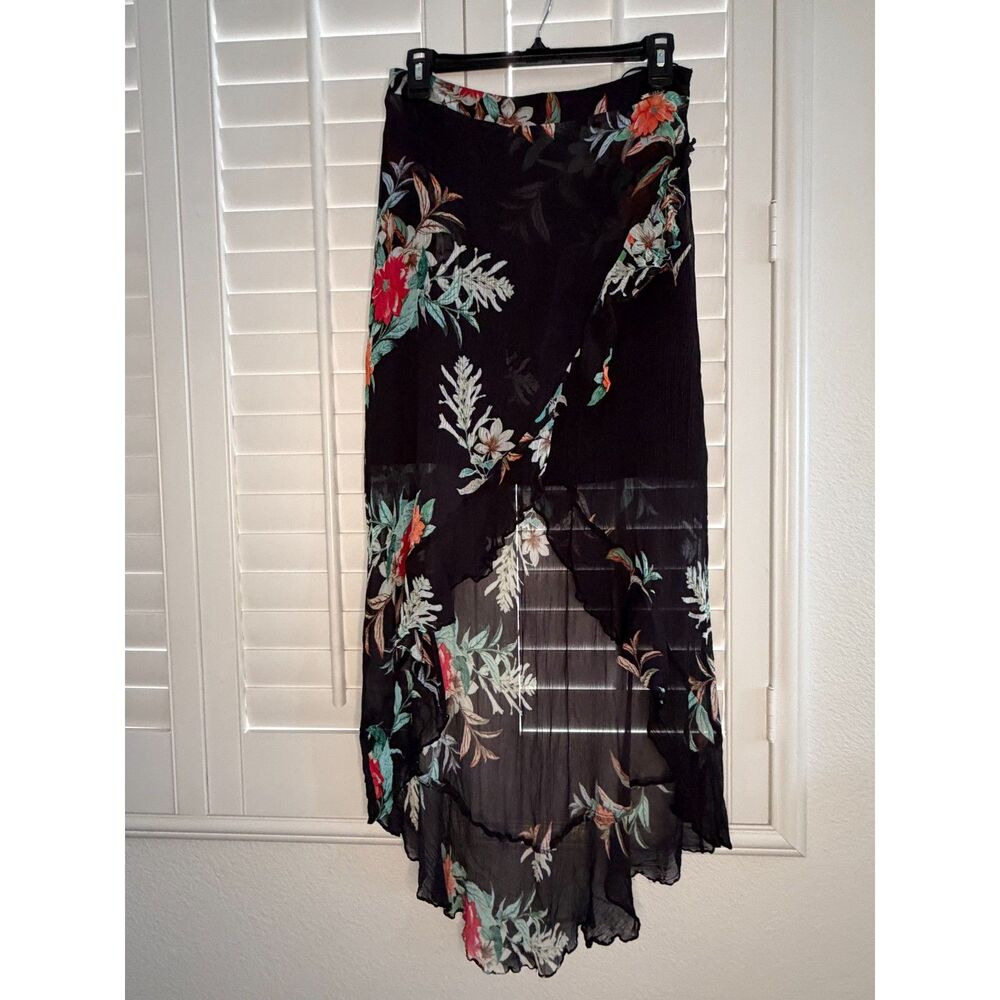 Guess Los Angeles Black Floral Sheer High-Low Maxi Skirt - M